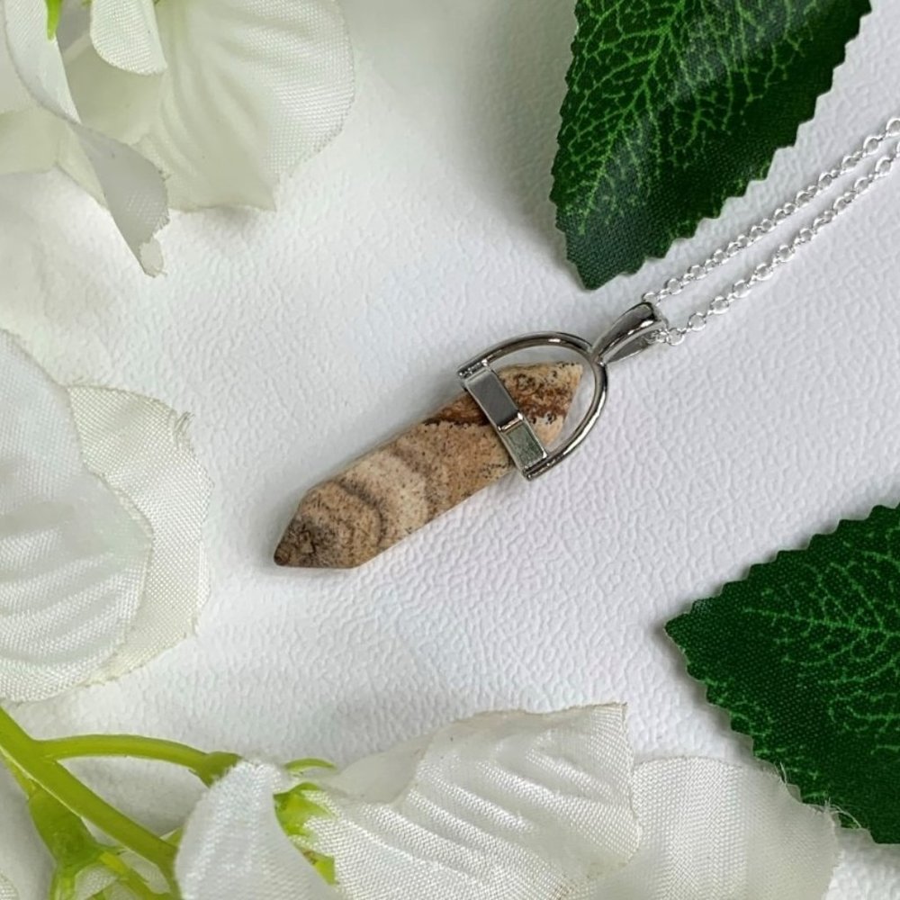 24" Sterling Silver Sandstone Gemstone Pendant Nec